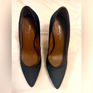 Donald Pliner Black Faux Fur heels with shiny silver stiletto heel